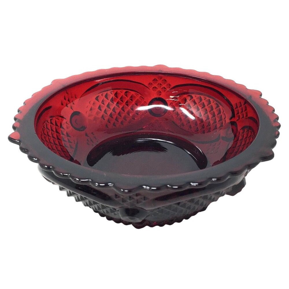 Vintage Avon 1876 Cape Cod Collection Ruby Red Glass Dessert Fruit Bowl (5.25")
